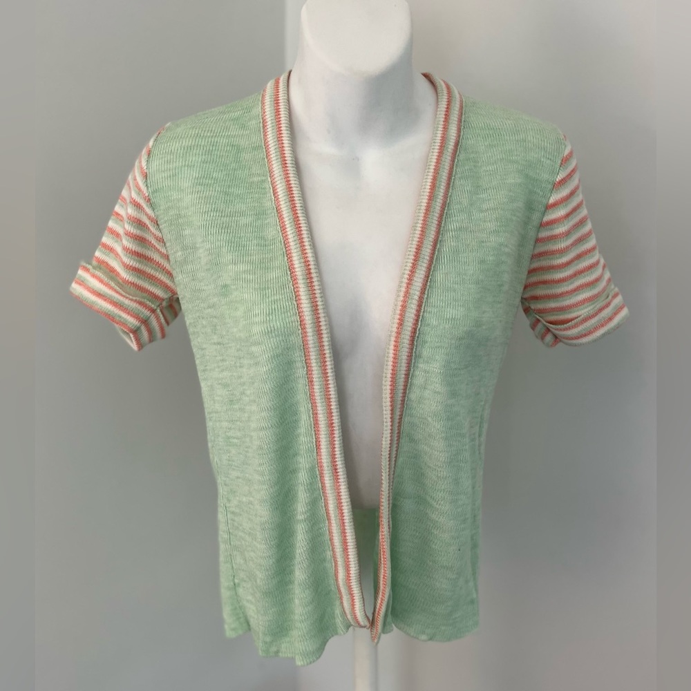 Vintage 1970’s Peach/Lt. Green Open Knit Cardigan